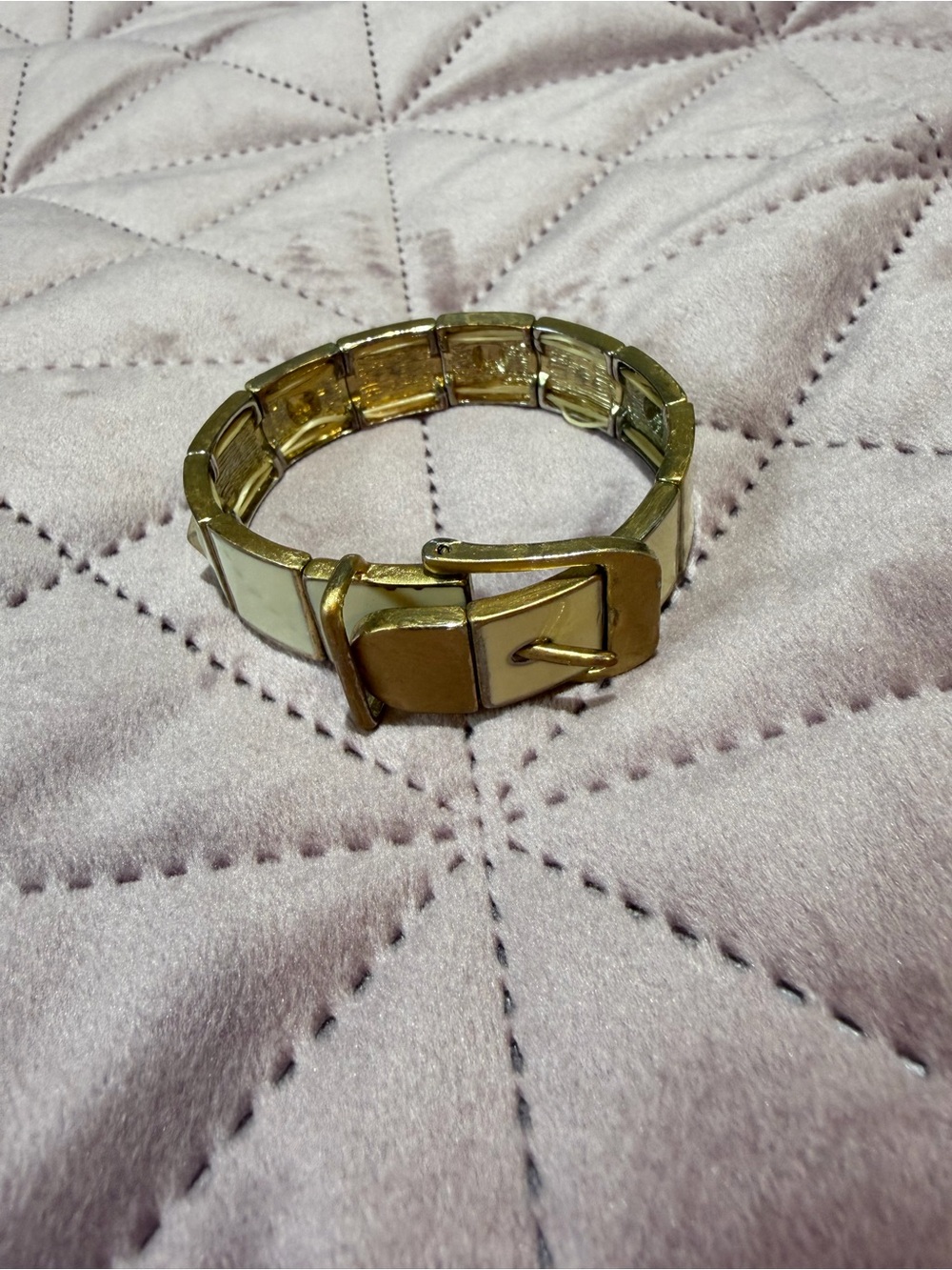 Gold-Tone Belt Buckle Stretch Bracelet - Women Accessories